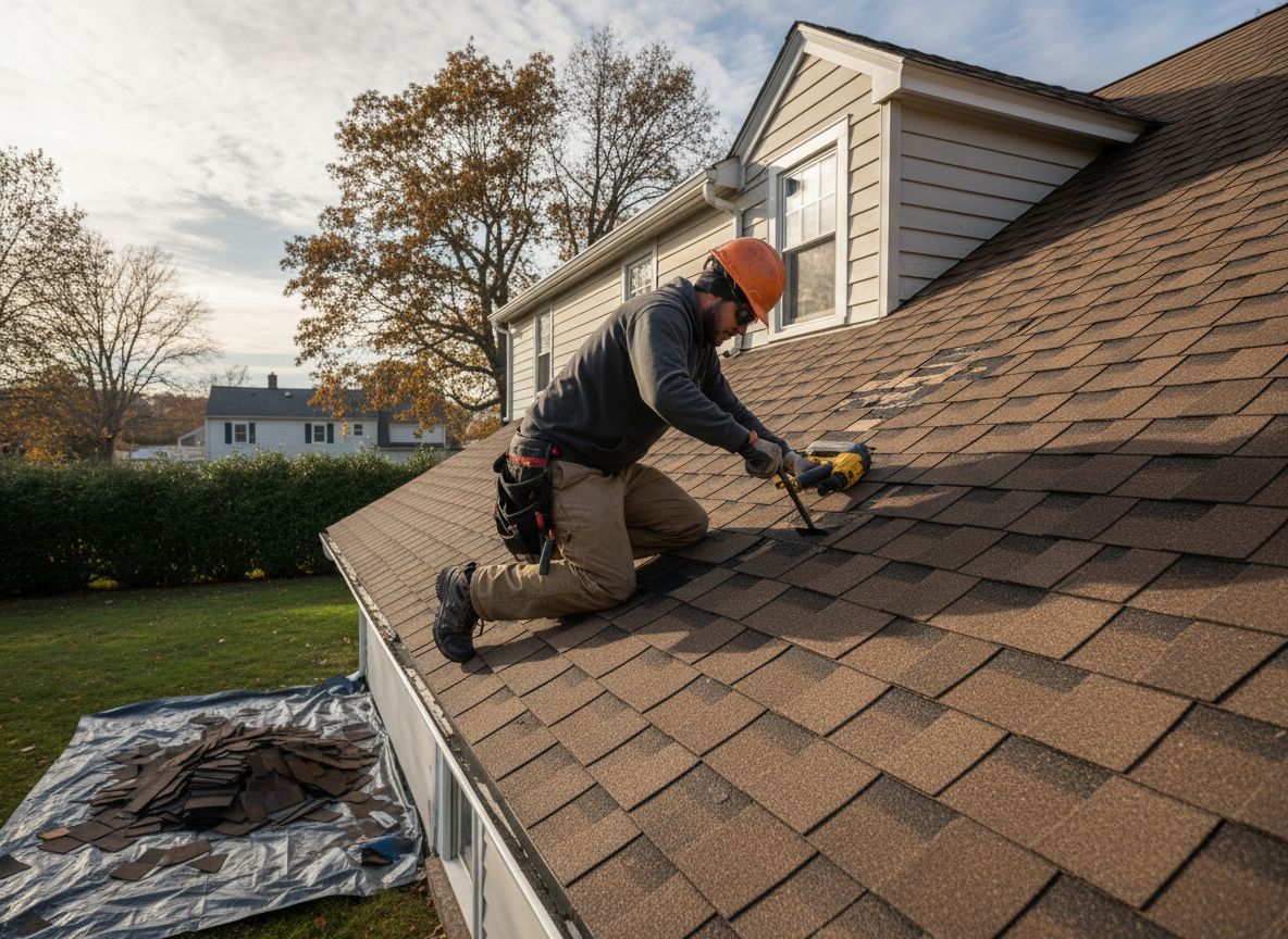 Shingle roof repair in Acton